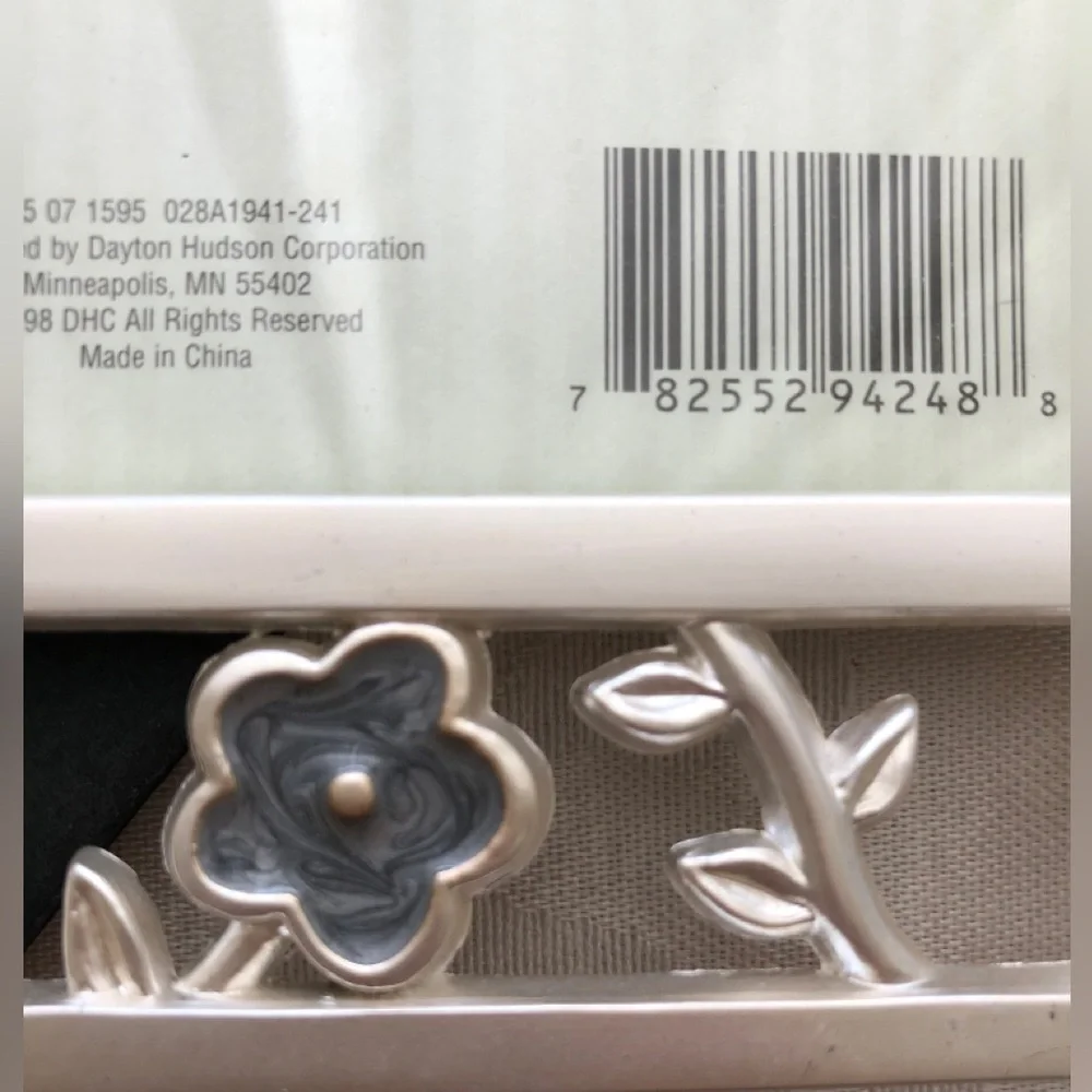 NEW Furio Home Tabletop Picture Frame Silver with Blue Enameled Flowers